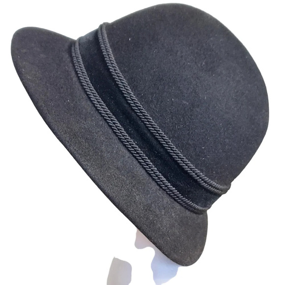 Vintage Muhlbauer Black Wool Felt Hat‎ with Velvet headband and rope details - Picture 3 of 13